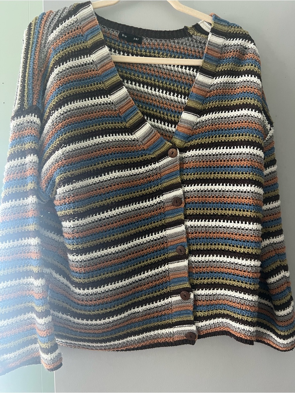 Blu Pepper Oversized Striped Crochet Cardigan | Boho Fall Sweater | Size S